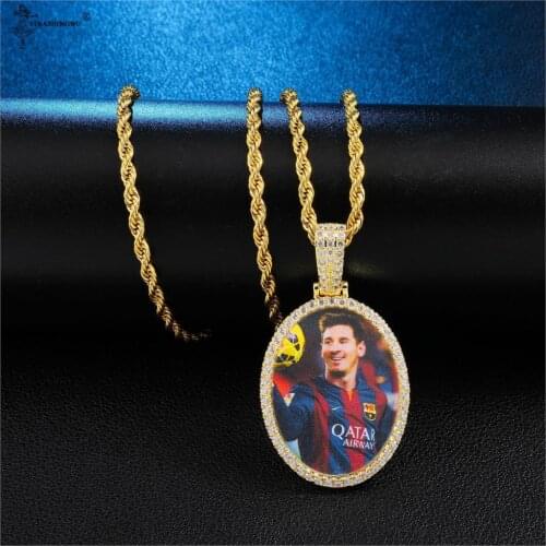 Custom Photo Medallions Necklaces Men Iced Out Cubic Zircon Oval New Fashion Pendant & Necklace For Men Women Hip Hop Jewelry