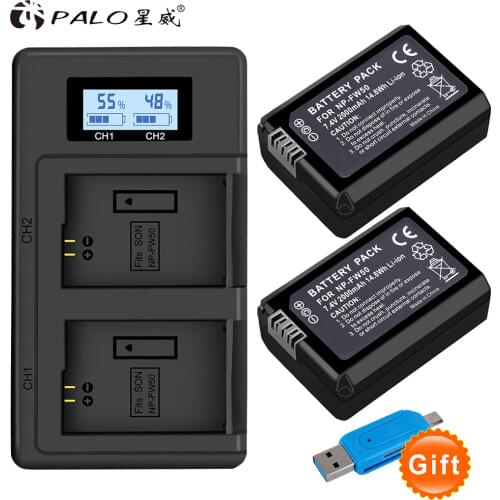 PALO 2000mAh NP-FW50 NP FW50 NPFW50 Battery Akku + LCD Dual for Sony Alpha a6500 a6300 a6000 a5000 a3000 NEX-3 a7 7R a7R a7R II