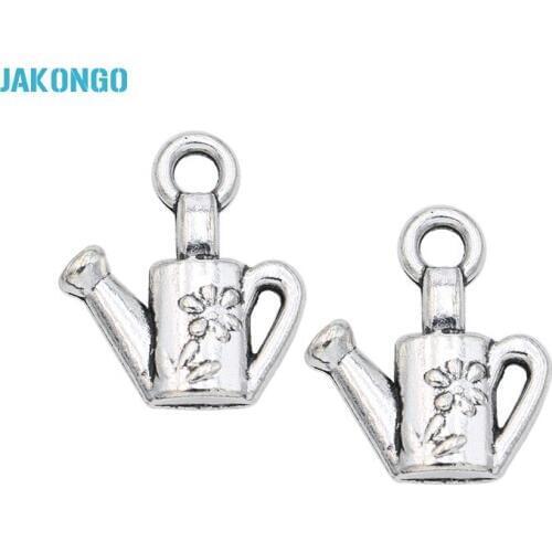 JAKONGO Kettle Charm Antique Silver Plated Watering Can Charms Pendants for Jewelry Making Bracelet DIY Handmade Craft 18x16mm