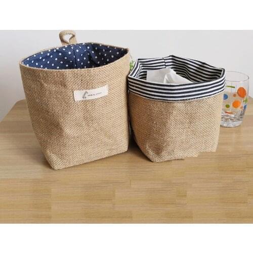 Stripe Hanging Pocket Small Sack Sundries Organizer Fabric Jute Home Office Desktop Storage Flower Pot Bathroom Kitchen Basket