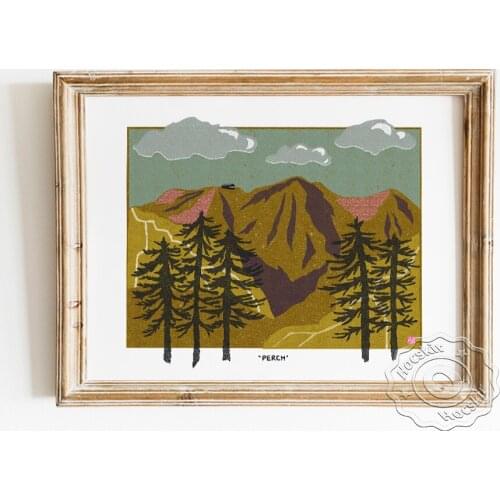 Colorado Ferch Mountain Scenery Poster, Mid Century Modern Nature Landscape Wall Picture, Scandinavian Cabin Home Decoration