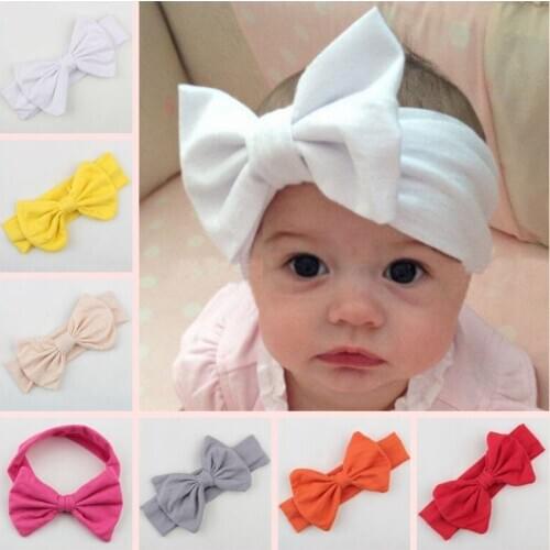 Babys Bowknot Headwear Knitted Cotton Children Girls elastic hair bands Turban for girl Headbands Summer bandeau bebe