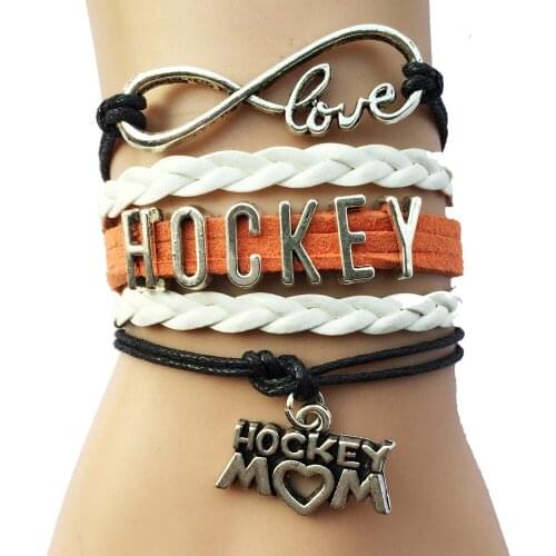 Drop Shipping Infinity Love Hockey Bracelet- Symbol Charm Leather Velvet Suede Sports Team Bracelets Gift