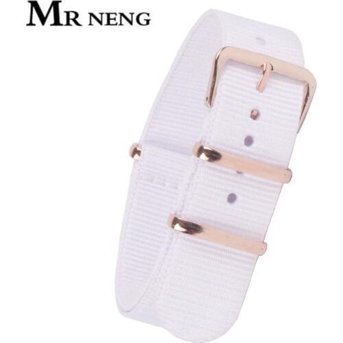 MR NENG Brand Watchband 18mm 20mm 22mm High Quality NATO Nylon Wach Band Rose Gold Buckle White Color Watch Strap Available