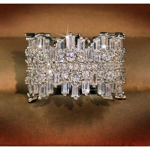 QTT Luxury 925 Sterling Silver Ring Wedding Band Promise Ring For Women White Crystal Wedding Jewelry Big Gift For Ladies