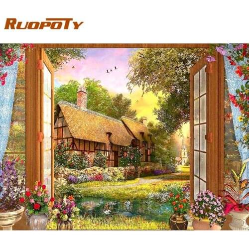 RUOPOTY 60x75cm Frame Painting By Number For Adults Countryside Acrylic Paint On Canvas Coloring By Numbers For Home Decors