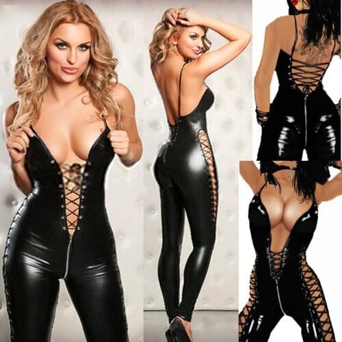 Sexy Lingerie Hot Women Prisoners Pu Leather Teddy Sex Babydoll Erotic Lenceria Club Mini Dress Costumes Lingerie Plus Size