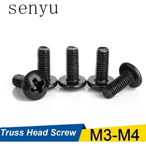 SENYU 30/40Pcs M3 M4 TM Screws Phillips Truss Mushroom Head Screw Black Plated Electronic Carbon Steel Samll Screws