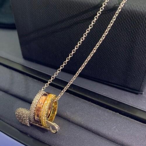 UMGODLY Fashion Necklace Rose Gold 3 Colors Circles with Safety Pin Pendant Necklace Women CZ Zircon Jewelry