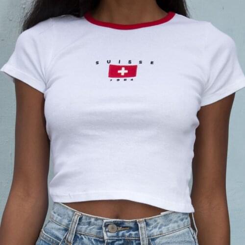Swiss Embroidery Super Chic White Shirts Women Skinny Cotton T Shirts High Quality College Girls Streetwear New Summer Crop Tops