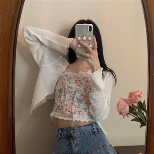 Womens Small Sling Summer Thin Design Sunscreen Shawl Suit New Style Beautiful Back With Cute Cardigan Solid Color Simple 2021