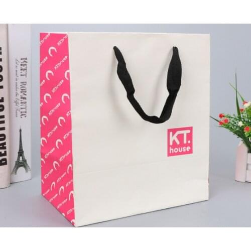 Women White Paper Shopping Gift Bag Hot Selling Packaging Bag With Ribbon For Shopping Clothes And Gift --XP2009