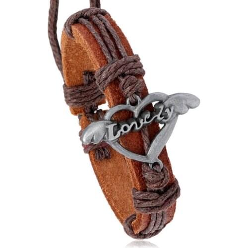 Fashion Women Girl Lovely Heart Wing Charm Bracelet Wrap Genuine Leather Adjustable Bangle Wristband Vintage Casual Jewelry Gift