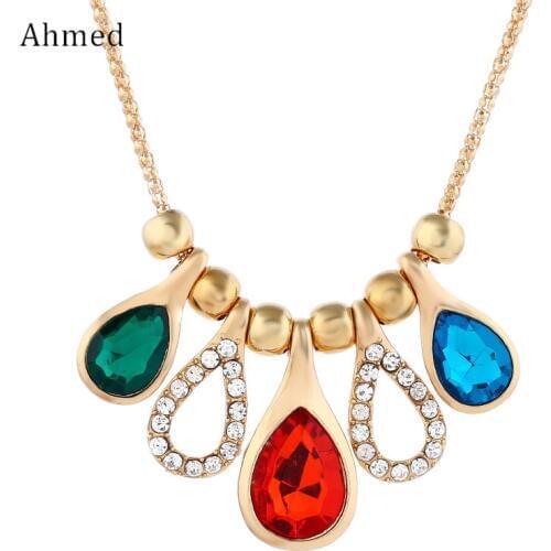 Ahmed Fashion Multicolored Crystal Water Drop Pendant Statement Necklace Wedding Jewelry 2019 Womens Necklace Gifts
