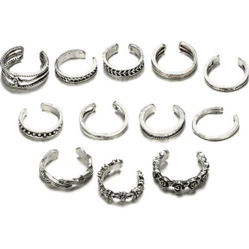 12pcs/lot Antique Foot Rings Fashion Beach Toe Jewelry Vintage Flower Leaves Carved Foot Jewelry RT034