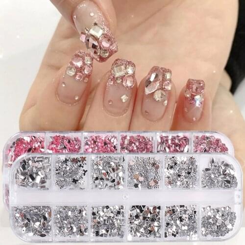 2 Grid Multi Shapes Nail Crystal Rhinestones Flat Back Shiny Glass Diamonds Gems Nail Art DIY Crafts Supplies Accessories NF1897