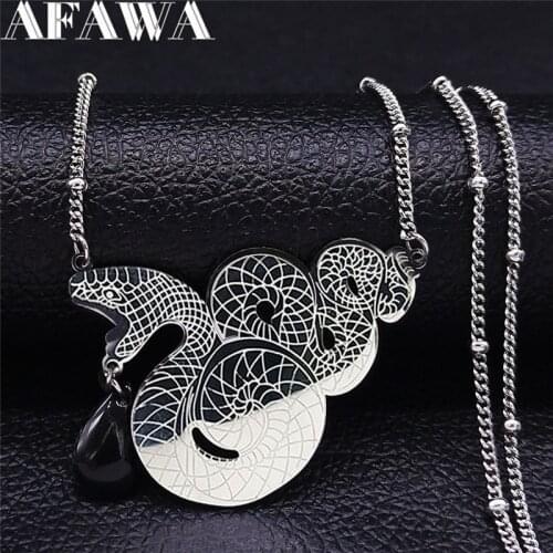2021 Fashion Gothic Snake Stainless Steel Glass Statement Necklace for Women Silver Big Jewelry collier serpent N2211S02