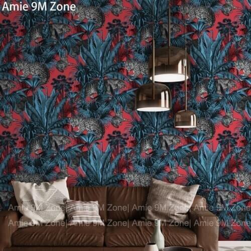 Crimson Typhoon wall decor dark red and bright dark blue panthera animal wall design for bedroom wallpaper fashion