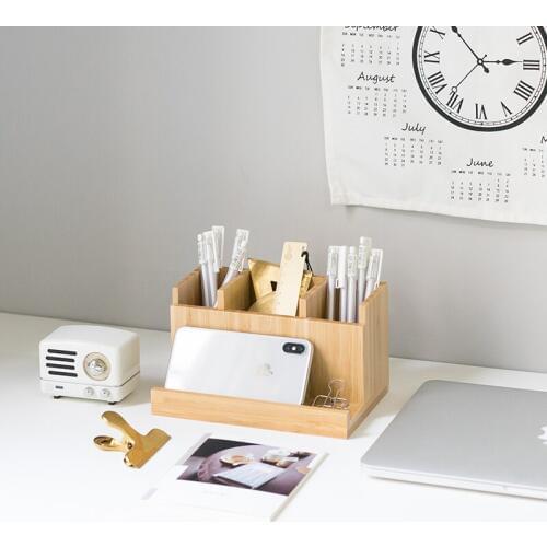 Bamboo Pen Holder Creative Fashion Multi-function Desktop Decoration Office Supplies Stationery Simple Storage Box