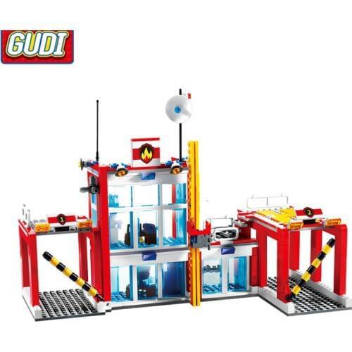 GUDI City Fire Station Blocks 874pcs Bricks Helicopter Fire Truck Building Blocks Sets Models Toys For Children