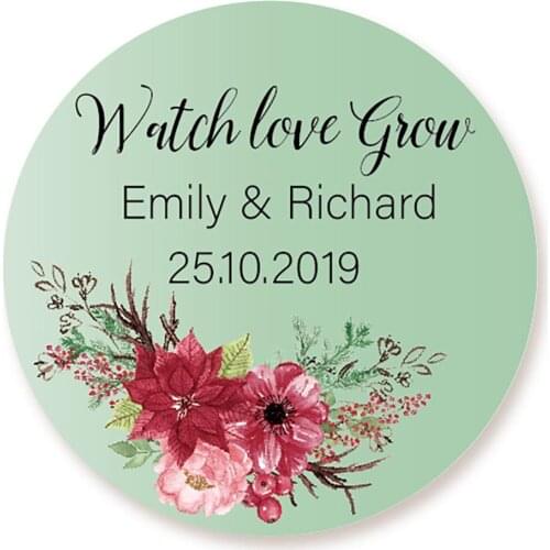 DouxArt 100 Pieces Personalized Wedding Stickers, Watch Love Grow Stickers, 40mm Wedding Party Favour Gift Labels Seals