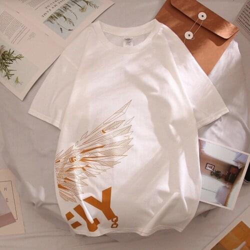 Summer Wings Bronzing Short Sleeve Mens Cotton Couple T-shirt Oversized T Shirt Student Black White Tops Mens Graphic T Shirts