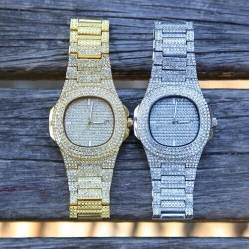 Hip Hop 20MM Set Miami Cuban Chain Watch Iced Out Paved Rhinestones CZ Rapper Necklaces For Men women Jewelry