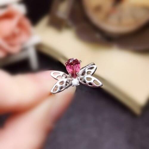 Per jewelry Natural real tourmaline butterfly style ring Free shipping 0.45ct gemstone 925 sterling silver R2051814