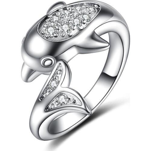 Creative Cute Dolphin Zircon Ring Silver plated color Rings For Women Jewelry Anel Anillos Aneis Bague Jewellery Anelli Anillo
