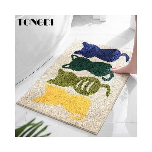 TONGDI Bathroom Carpet Mats Cartoon Cat Children Soft Shower Absorbent Fiber Suede Non-slip Sop Rug Decoration For Home Bathroom