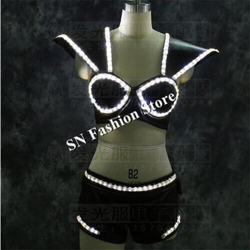 LZ22 White LED Suit LED Lighted Vest Luminous bra women led stage show wears clothing sexy dj singer led dresses costumes pants