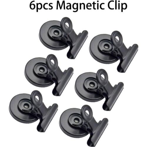 6pcs Black 31mm Metal Round Magnetic Clips for Fridge Magnets Wall Recipes Memo Note Message Holder Clamp Office Supplies