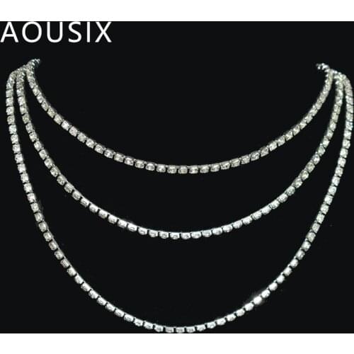 Multi-layer Crystal Choker Necklace Women Wedding Accessories Silver Color Rhinestone Chain Chokers Jewelry Collier Femme