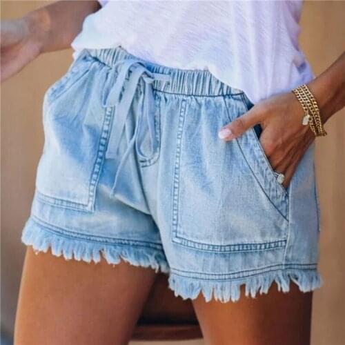 Fashion Women Denim Shorts Jeans all-match Ordinary Lace Summer Women High Waist Lady Push Up Skinny Slim Denim Shorts
