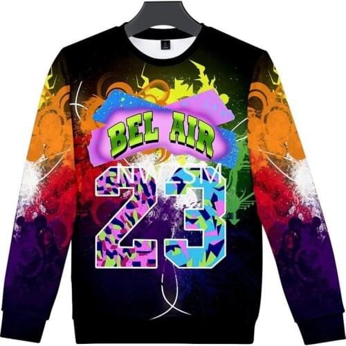 Mens 3D printing T-Shirts Buttons Homme Streetwear Tees Shirts Hip Hop Bel Air 23 csual long sleeves crewneck hoodies