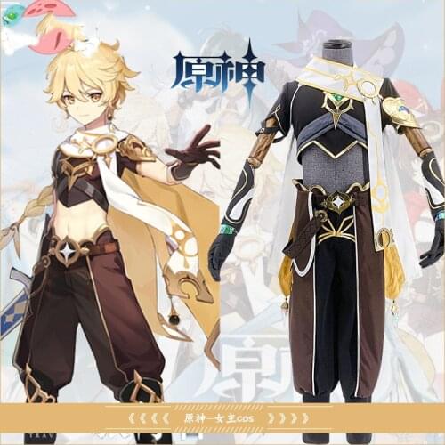 Game Genshin Impact Traveler Aether Game Suit Cool Gothic Uniform Cosplay Costume Halloween Party Outfit For Men Free Shipping