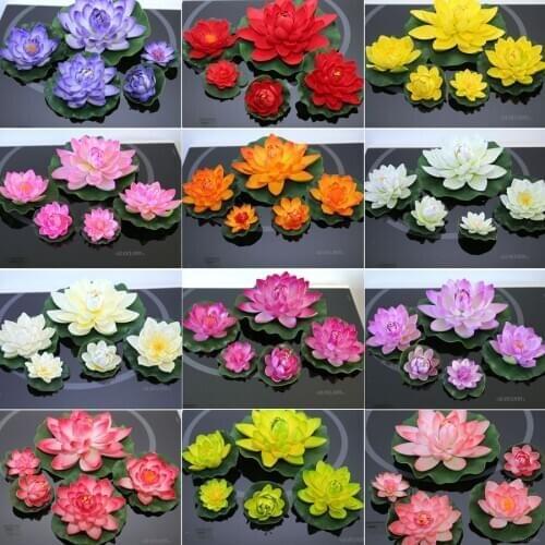 Set of 5 Artificial fake Lotus Leaves flowers Water pond flowers Garden home Lily Floating Pool home garden Plants Wedding D24