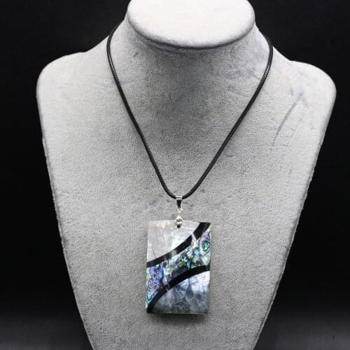 Natural Shell Necklace With Rectangle Stripe Pendant Leather Cord 2MM Charms For Elegant Women Love Romantic Gift