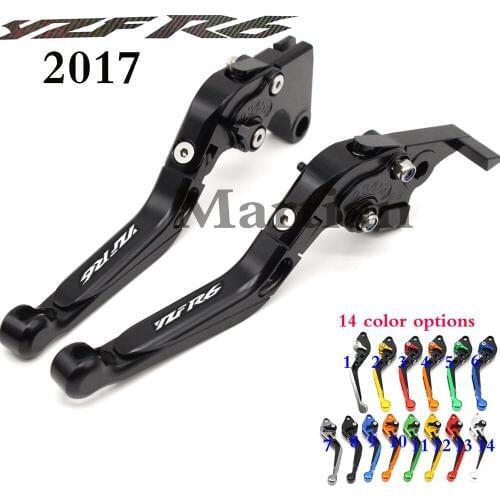 New Laser Engraved Logo YZFR6 Blue&Titanium Folding Extendable Motorcycle CNC Brake Clutch Levers For Yamaha YZF R6 2017 2018