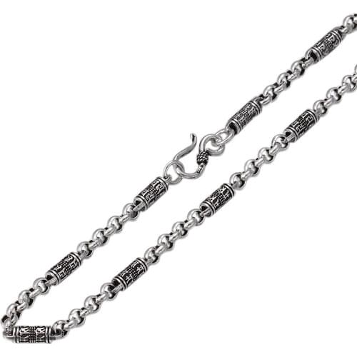 BOCAI S925 Sterling Silver Jewelry Six Words True Words Thai Silver Necklace For Men And Women Personality Retro Style Necklaces