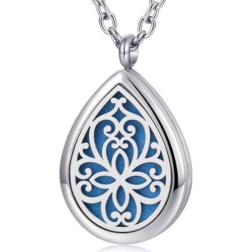 Aromatherapy Essential Oils Diffuser Necklace 316L Stainless Steel Magnetic Perfume Locket Waterdrop Design Pendant for Women