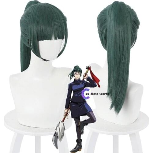 Anime Jujutsu Kaisen Maki Zenin Dark Green Ponytail Wig Cosplay Costume Heat Resistant Synthetic Hair Women Wigs