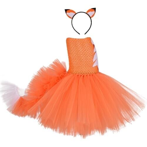 Orange Fox Girls Tutu Dress Children Animal Costume Cartoon Kids Birthday Dresses For Baby Girls Halloween Cosplay Costumes Cute