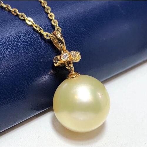 D110 Pearls Pendants Fine Jewelry 18K Natural Ocean Sea Gold Pearls 12-11mm Pendant Necklaces for Women FIne Pearls Pendants
