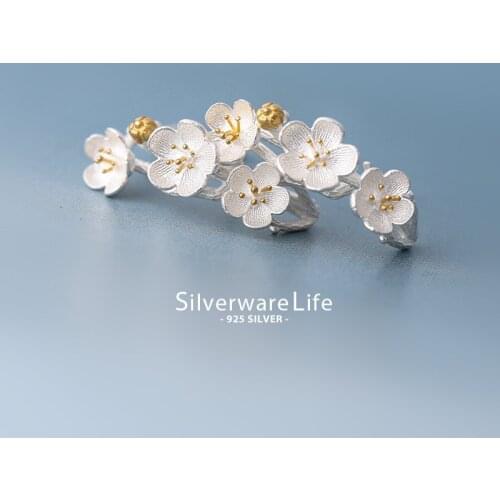 XIYANIKE 925 Sterling Silver Romantic Cherry Blossom Ear Hoops Trendy Elegant Stud Earrings Fine Jewelry For Women Gift