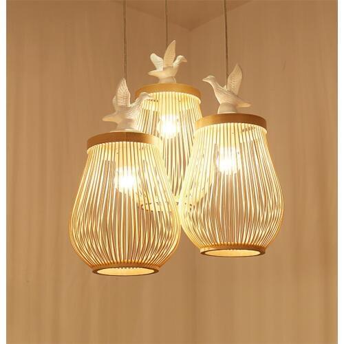 Nordic Southeast Asia Bamboo Pendant Lights Restaurant Three-head Living Room Modern Bird Hanging Lamps Home Led Design Fixtures