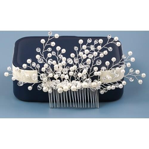 Bride Crystal Pearl Hair Jewelry Silver Color Hair Comb And Clips For Party Girl Women Hair Accessories Hairwear Bridal Ornament