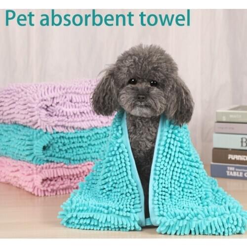 Thicken Absorbent Pet Bath Towel with Hand Pockets Microfibre Dog Drying Towel Chenille Fabric Machine Washable Pet Towels