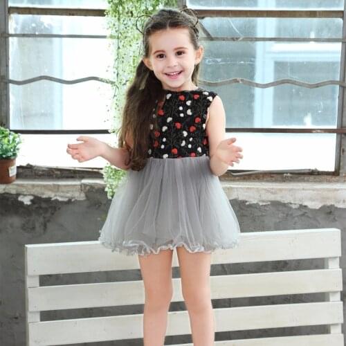 Girls Party Dress Princess Costume 2017 Brand Kids Dresses for Girls Clothes Flower Embroidery Children Black Lace Dress Vestido