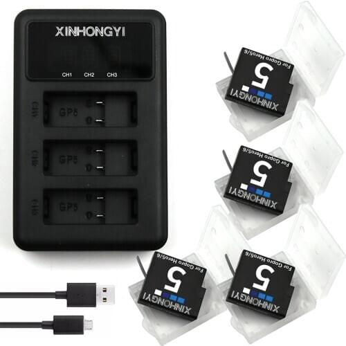 High capacity Go pro Hero5 Hero6 Hero7 Battery+ 3 Port TYPE-C Charger For GoPro Hero 7 6 5 black action Camera Accessories